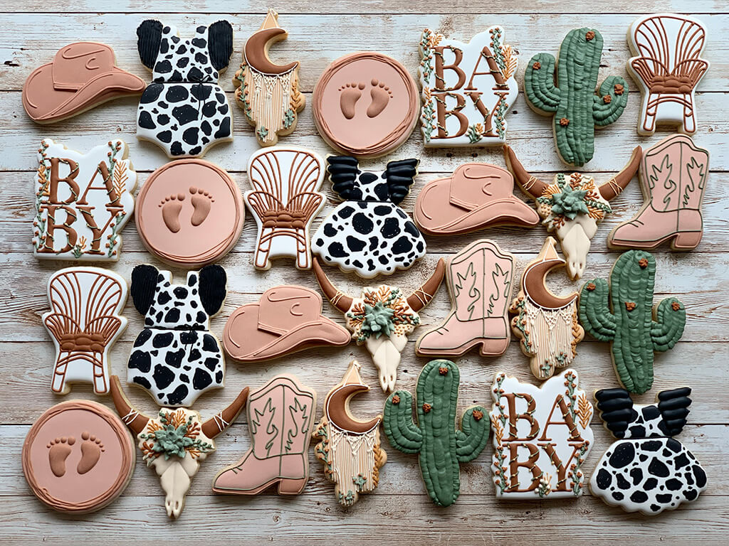 Cowgirl baby shower custom sugar cookies